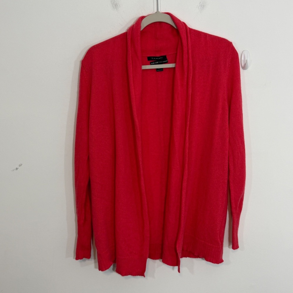 Tahari Women Cardigan Large Pink Pure Luxe Cashmere Casual Comfy Open Front